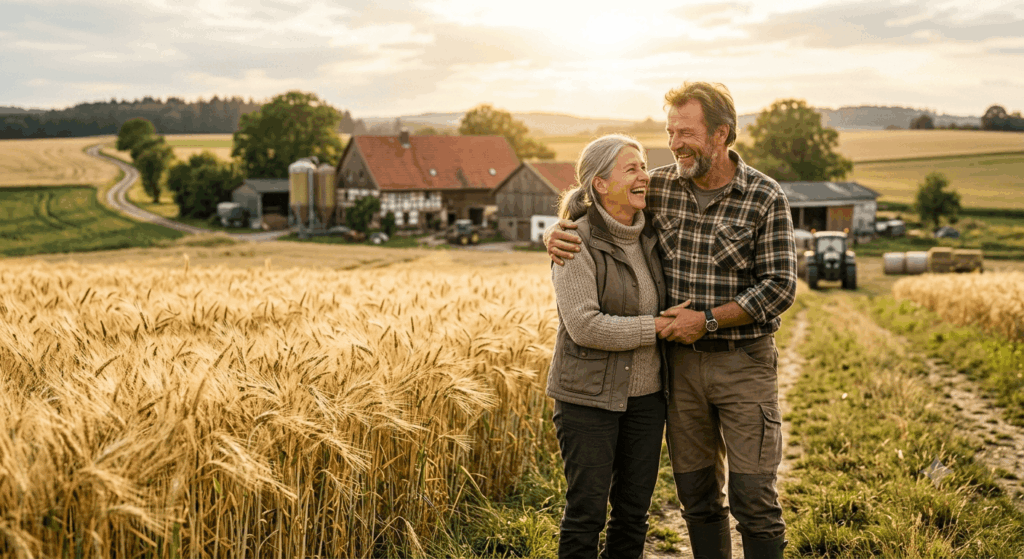 Glückliches Paar Landwirte Feld Sonne VIelfaltschmeckt Sidebar